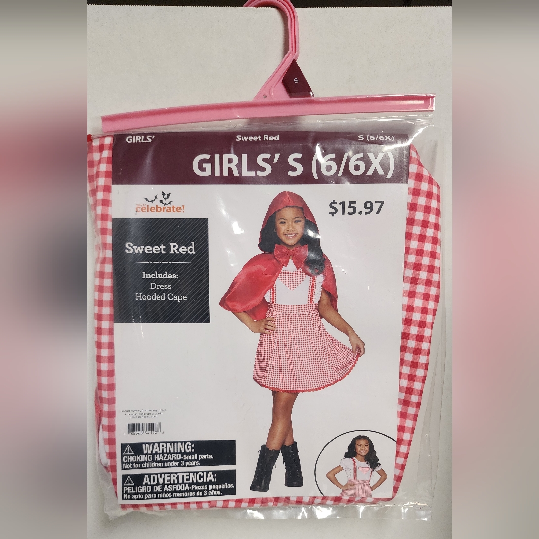 Girls S (6/6x) Sweet Red Halloween Dress Costume Riding Hood Dress Up New